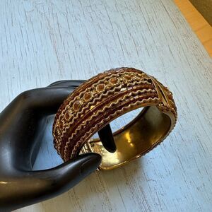 Brass Amber Color Embellished Hinged Bracelet‎